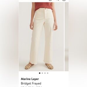 Marine Layer Bridget High Waist Wide Leg Twill Pants Frayed Hem in Cream Sz 12